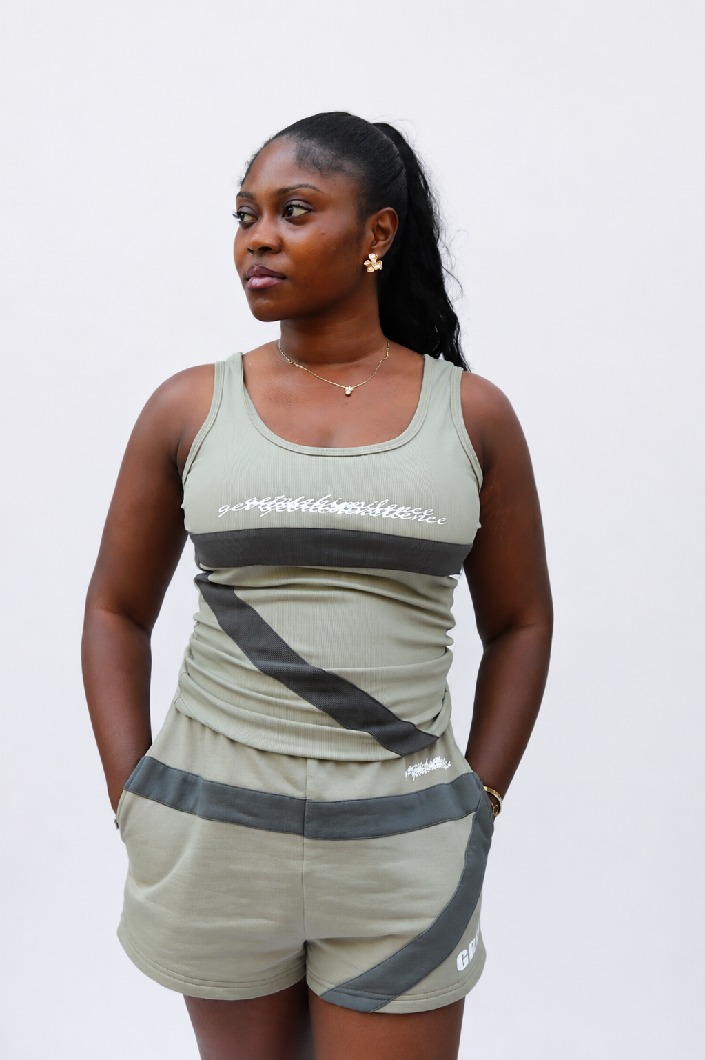 Khaki  Olive Green Sleeveless Tank Top